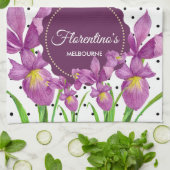 Aquarell Lila Iris Schwarz-weiß Polka Dots Geschirrtuch (Gefaltet)