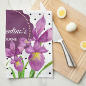 Aquarell Lila Iris Schwarz-weiß Polka Dots Geschirrtuch (Viertel Falte)