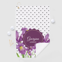 Aquarell Lila Iris Schwarz-weiß Polka Dots Golfhandtuch
