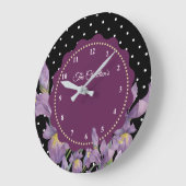 Aquarell Lila Iris Schwarz-weiß Polka Dots Große Wanduhr (Winkel)