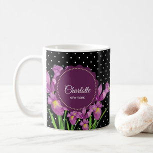 Aquarell Lila Iris Schwarz-weiß Polka Dots Kaffeetasse