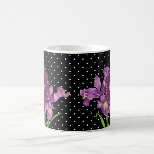 Aquarell Lila Iris Schwarz-weiß Polka Dots Kaffeetasse (Mittel)