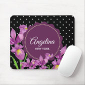 Aquarell Lila Iris Schwarz-weiß Polka Dots Mousepad (Mit Mouse)