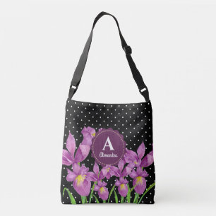 Aquarell Lila Iris Schwarz-weiß Polka Dots Tragetaschen Mit Langen Trägern