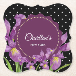 Aquarell Lila Iris Schwarz-weiß Polka Dots Untersetzer
