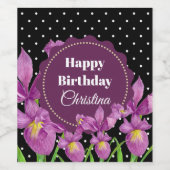 Aquarell Lila Iris Schwarz-weiß Polka Dots Weinetikett (Einzelnes Label)