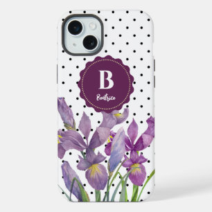 Aquarell Lila Iris Schwarz Weiß Punkte iPhone 15 Plus Hülle