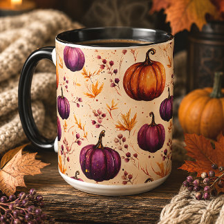 Aquarell Lila Kürbisse Herbsternte Tasse