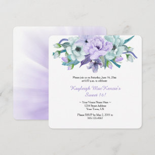 Aquarell Lila Minze Blumen Sweet 16 Einladung