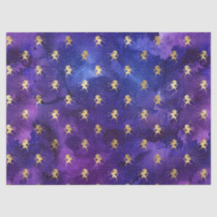 Aquarell-Lila-Muster mit goldenem Einhorn Seidenpapier