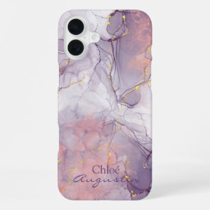 Aquarell Lila Rosa Alkohol Tinte Gold Glitzer C iPhone 16 Plus Hülle