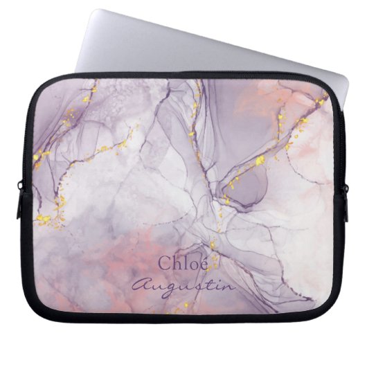 Aquarell Lila Rosa Alkohol Tinte Gold Glitzer C Laptopschutzhülle (Vorderseite)