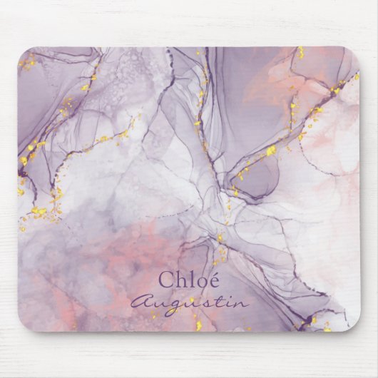 Aquarell Lila Rosa Alkohol Tinte Gold Glitzer C Mousepad (Vorne)