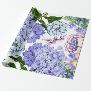 Aquarell Lila, Rosa, Blaue Gartenblumen  Geschenkpapier