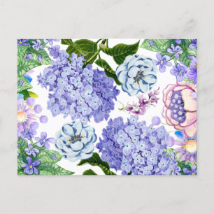 Aquarell lila, rosa und blaue Gartenblumen  Postkarte