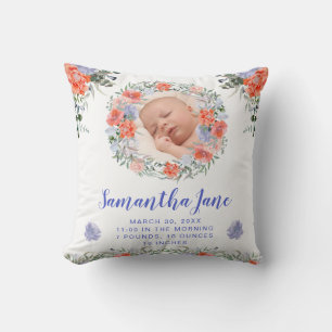 Aquarell Lila & Rosafarbene Blumen Baby-Foto Kissen
