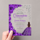 Aquarell Lila Rosen Silber Quinceanera Acryleinladungen (Insitu (Handheld))