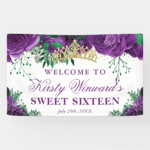 Aquarell-Lila-Rosen Sweet Sixteen Willkommen Banner