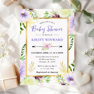 Aquarell Lila Sommerblumen Babyparty Einladung