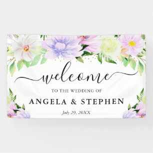 Aquarell-Lila-Sommerblumen-Hochzeitsbegrüßung Banner