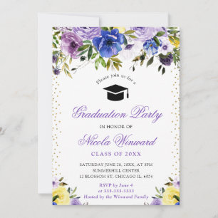 Aquarell lila und blaue Blumen Abschluss Einladung