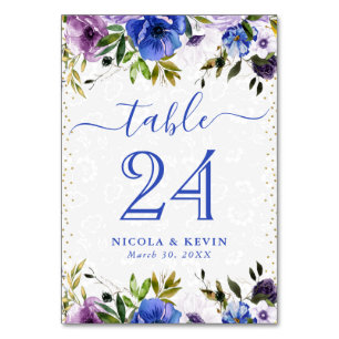 Aquarell-Lila und Blaue Blumen Hochzeit Tischnummer