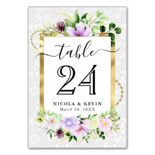 Aquarell Lila und Creme Blumen Hochzeit Tischnummer