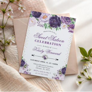 Aquarell Lila und Creme Blumen Sweet 16 Einladung