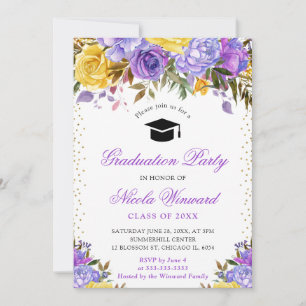 Aquarell Lila und Gelbe Blumen Abschluss Einladung