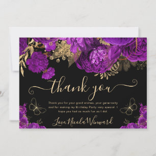 Aquarell Lila und Gold Blumen Geburtstag Dankeskarte