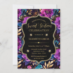 Aquarell-Lila und Gold Blumen Sweet 16 Einladung