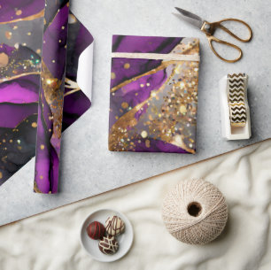 Aquarell-Lila- und Gold-Glitter-Alkohol-Tinte Geschenkpapier