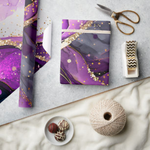 Aquarell-Lila- und Gold-Glitter-Alkohol-Tinte Geschenkpapier