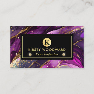 Aquarell-Lila- und Gold-Glitter-Alkohol-Tinte Visitenkarte