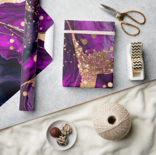 Aquarell lila und goldener Glitter Alkohol-Tinte Geschenkpapier