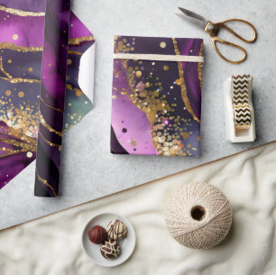 Aquarell lila und goldener Glitter Alkohol-Tinte Geschenkpapier