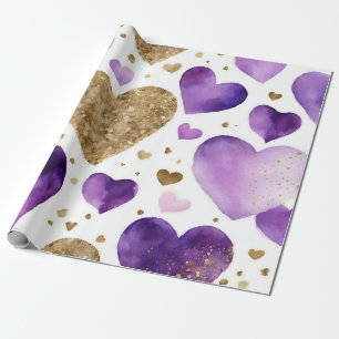 Aquarell-Lila- und Goldtinte Valentinstag-Herzen Geschenkpapier