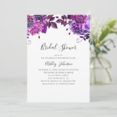 Aquarell lila und lila blumengeschmücktes Brautpar Einladung (Stehend Vorderseite)