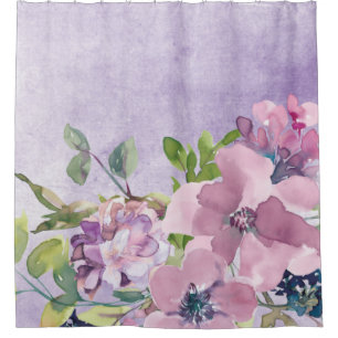 Aquarell-Lila- und Malvenblüten Duschvorhang