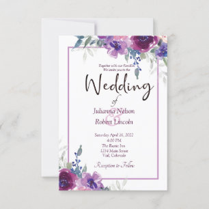 Aquarell lila und mauve Blumen Hochzeits einladung