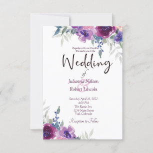 Aquarell lila und mauve Blumen Hochzeits einladung