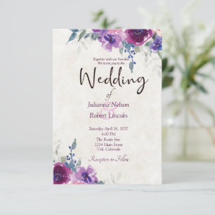 Aquarell lila und mauve Blumen Hochzeits einladung