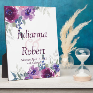 Aquarell lila und mauve Blumen Hochzeitsplakette Fotoplatte