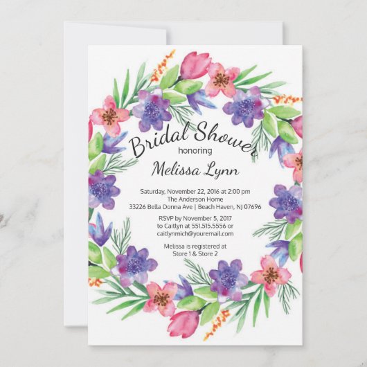 Aquarell Lila und Rosa Blume Brautparty Einladung (Vorderseite)