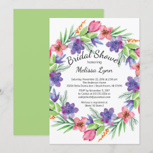 Aquarell Lila und Rosa Blume Brautparty Einladung