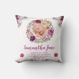 Aquarell Lila und Rote Blumen Baby Foto Kissen