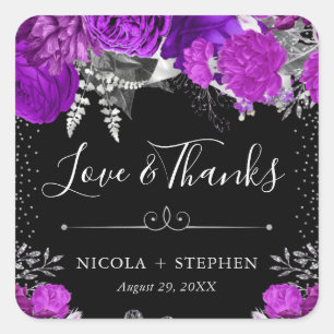 Aquarell Lila und Silber Blumen Hochzeit Quadratischer Aufkleber
