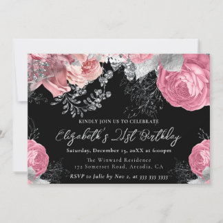 Aquarell Lila und Silber Rose 21. Geburtstag Einladung