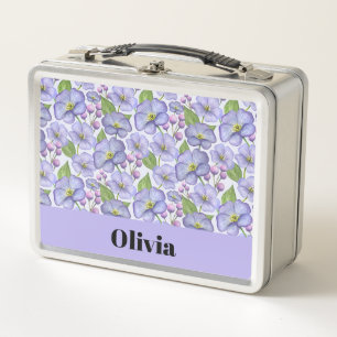 Aquarell Lila Veilchen & Floralmuster Metall Brotdose