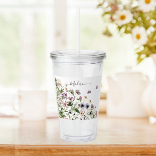 Aquarell Lila Wildblumen  Acryltrinkbecher